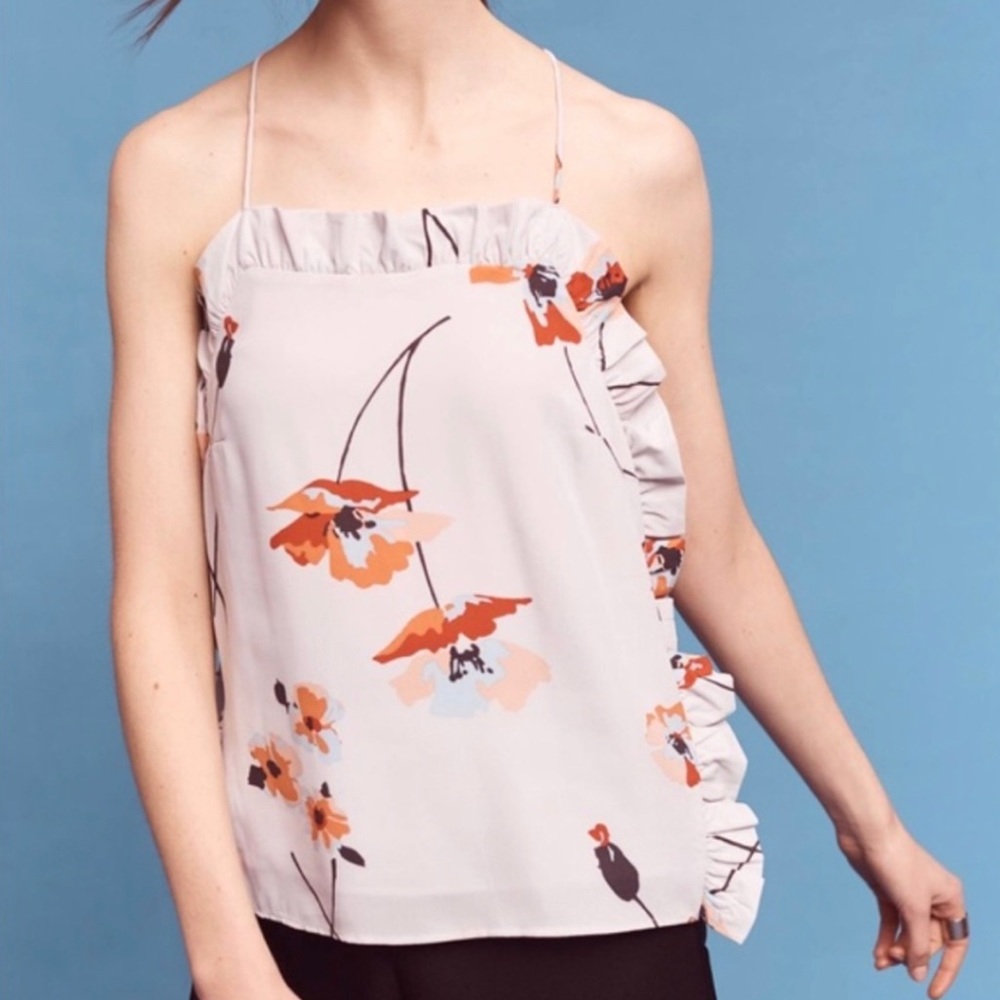 NWOT Anthropologie x Paper Crown Floral Cami Ruffle Top - Size Small
